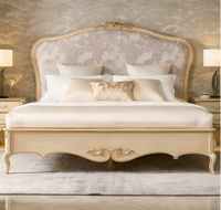 Lit double Queen en tissu de style européen, en bois massif sculpté, rétro, de style palais, haut de gamme, Benoge, 1,8x2,0m