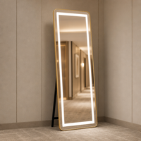 Miroir sur pied LED pleine longueur avec éclairage, cadre doré, pour chambre à coucher, dressing, décoration moderne et luxueuse