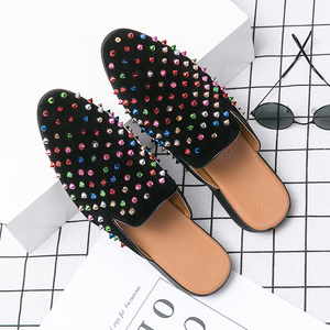 Renkli başak perçin boyutu 38-47 erkekler rahat terlik fantezi kayma dayanıklı yarım loafer ayakkabılar - Product Image 1