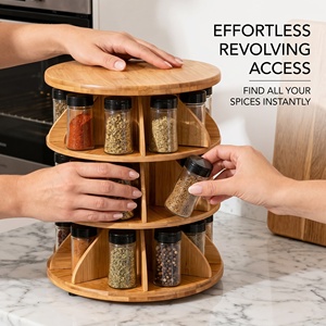 Customized Bamboo Tiered <strong>Spice</strong> Rack Organizer Shelf Organizer for Cabinet Drawer <strong>Tray</strong> &amp; Countertop, Kitchen Step Shelf Holds - Product Image 2