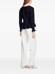 Suéter Cárdigan de Punto para Mujer, Transpirable, Corto, Estilo Vintage, con Volantes en el Bajo y en los Puños, Cuello en V, Informal, de Poliéster/Nailon, con un Solo Botón - Product Image 4