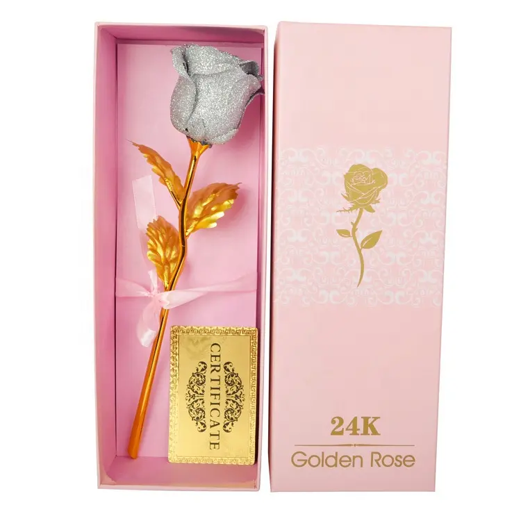 Rose 24 K Gold Foil Trim จุ่มชุบ Golden Rose ดอกไม้ของขวัญกล่องสำหรับวันวาเลนไทน์