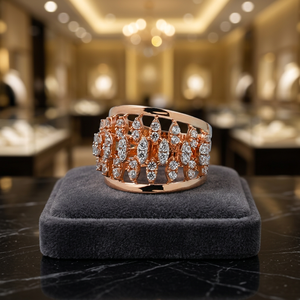 Rose Gold Cubic Zirconia Wide Band <b>Ring</b> Designer Sparkly Cluster <b>Statement</b> <b>Ring</b> For Women - Product Image 1