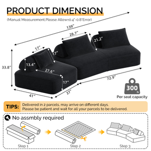 0n Sale 4 Seat Sectional Sofa Set Upholstered Fluffy Chenille Fabric Sofa <b>Bed</b> Soft Pillows for Apartment Living Room - Product Image 6