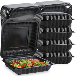 8" Clamshell To Go Box Disposable MFPP Hinged 3 Compartment Plastic Take Out Food Containers for Restaurant