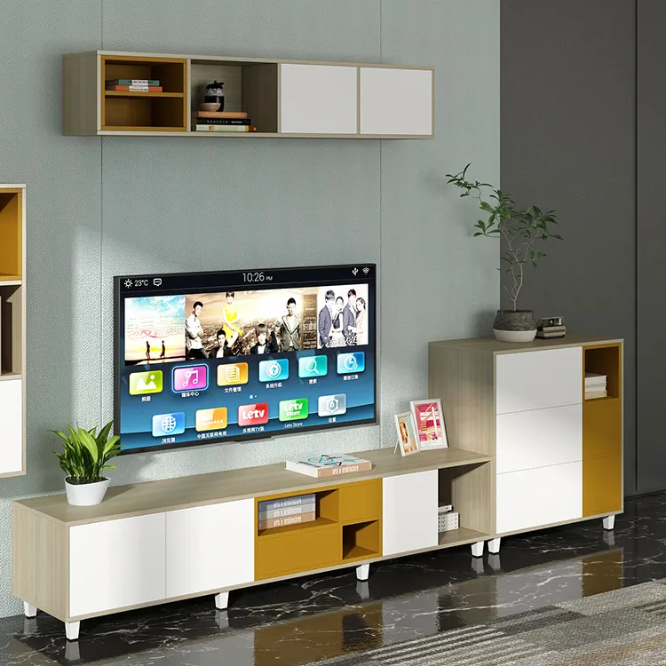 Grosir Murah Rumah Furniture Lemari Kayu Gambar Ruang Tamu Modern TV Stand Furniture