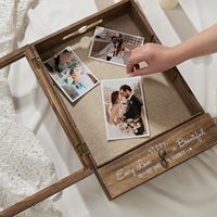Cadre en bois brun rectangulaire grand format 11x16 avec tiroirs et étagères amovibles pour vitrines, cadeaux de mariage et de fête prénuptiale