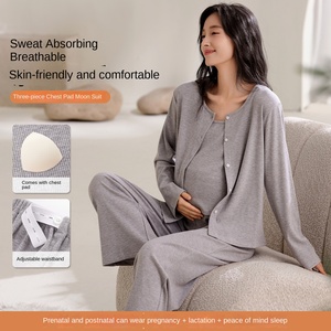 3056 Nuevo Conjunto de Maternidad de Manga Larga con Sujetador Incorporado, Modal, Tres Piezas, para Embarazadas <span class=keywords><strong>y</strong></span> Posparto - Product Image 4