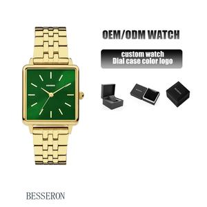 Nouvelle Montre de Luxe pour Femme 28.5*35.8mm Carrée avec Logo Personnalisé en Céramique Couleur Or 14k, Mouvement Quartz, Magnifique Montre Dame Plaquée Tendance - Product Image 1