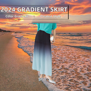 Fabricant 2025 Été Nouvelle Arrivée Dames Taille Haute Midi Longueur Jupe Plissée Élégant Luxe Dégradé Couleur Respirant - Product Image 2