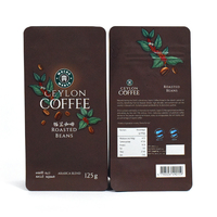 Sachet de café personnalisé à soufflets latéraux 125g, brillant, pour grains torréfiés, thermoscellable, imprimé marron, à fond plat, fournisseur