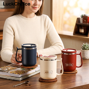 Einfacher Edelstahl-Becher mit Deckel, Löffel und Teesieb - Tragbare Kaffeetasse im Modernen Design, Bedruckbares Souvenir-Geschenk für den Bürogebrauch - Product Image 1