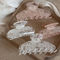 Élégantes pinces à cheveux en acétate transparentes à imprimé dentelle, grandes, avec strass étincelants, type griffe de requin, pour usage quotidien féminin