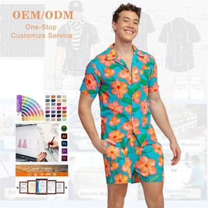 Soutien Personnalisation Chemise Short Ensemble Deux Pièces Hawaii Floral Print Casual Loose Vacation Men's Summer Outfits Set - Product Image 1