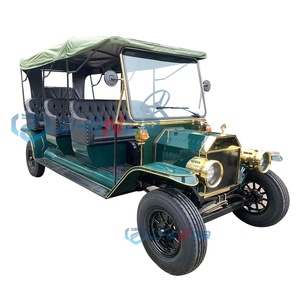 Vehículo Turístico Eléctrico Clásico Vintage de Tres Filas con Techo Abierto en Verde Oscuro para Puntos Turísticos - Product Image 2