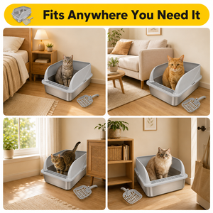 Caja de arena para gatos de acero inoxidable de alta resistencia, fácil de limpiar, gran capacidad, duradera, semicerrada, para gatos con orina abundante - Product Image 6
