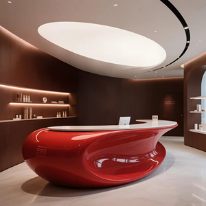 Mostrador de Recepción Rojo de Alta Gama Impreso en 3D, Diseño Curvo de Una Pieza para Muebles de Vestíbulo de Oficina - Product Image 5