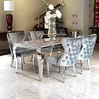 Ensemble de salle à manger en métal, cadre argenté, plateau en marbre, ensemble de table à manger avec 6, 8 ou 10 chaises, meubles de luxe pour cuisine et restaurant