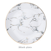 Ensemble d'assiettes rondes en céramique nouveau design de luxe Assiettes à dessert en porcelaine de restaurant salade de steaks lettres dorées avec motif marbre doré