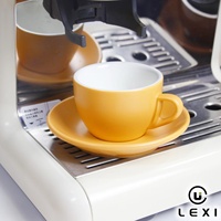 Tasse à café et soucoupe en céramique brillante couleur moutarde, assiette creuse, poignée en boucle, vente en gros, pour la maison, le café, le bar, cadeau, décoration LEXI