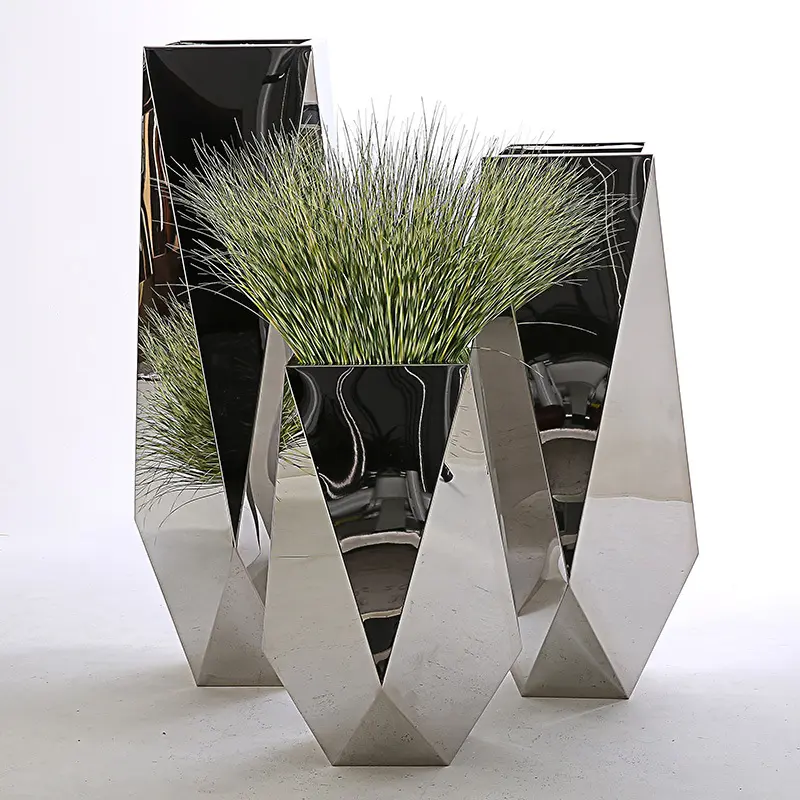Beyaz gümüş galvanik paslanmaz çelik metal saksı bitki setleri standları