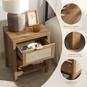 Farmhouse <b>Night</b> <b>Stand</b> Rattan Nightstand Bedside Table Set of 2 for Bedroom Living Room - Product Image 2