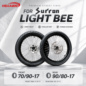 Jeu de roues Surron Light Bee neuf avec pneus de route 100/80-17 et 90/70-17 à motif de bande de roulement dispersant l'eau, type de carcasse de <span class=keywords><strong>pneu</strong></span> - Product Image 4