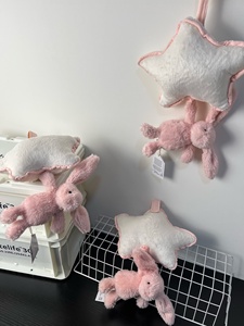 Grosir Boneka Kelinci Pink Bergaya dengan Rumbai dan Cincin Tarik, Panjang 27cm, Mainan Boneka Lembut, Hadiah Ulang Tahun Bayi - Product Image 1