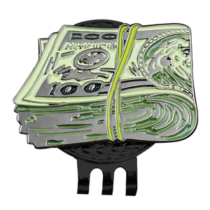 Marqueur de balle de <span class=keywords><strong>golf</strong></span> en émail souple avec clip de chapeau, design billet de 100 dollars, outil de divot magnétique en métal, cadeau fantaisie pour golfeur, vente en gros - Product Image 1