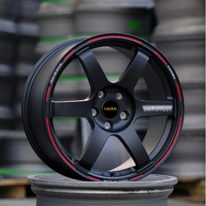 Jantes en alliage d'aluminium forgé TIFFANDO 351F de 18 pouces, <span class=keywords><strong>4</strong></span> pièces, finition mate noire avec bord rouge usiné - Product Image 1