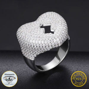 Dropshipping 2023 Nueva joyería de rapero 925 plata esterlina VVS Moissanite diamante helado Corazón Roto Hip Hop anillo para hombres - Product Image 2