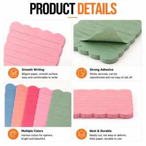 Scalloped Edge Lined Sticky Notes Creative Wave Shape <b>Memo</b> <b>Pads</b> Strong Adhesive Removable Colorful Notepads for Office School St - Product Image 2