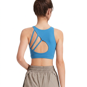 Soutien-gorge de sport pour femme, couleur unie, dos croisé, maintien moyen, yoga, fitness, sans couture, respirant, séchage rapide, évacuation de la transpiration - Product Image 3