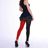 Collants sans pieds bicolores rouge et noir, longueur cheville, opaques, pour femmes