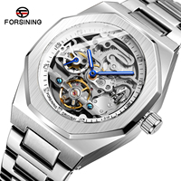 Montre de luxe automatique mécanique pour homme, bracelet en acier inoxydable, marque Forsining, fabrication chinoise, vente en gros, modèle squelette.