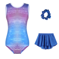 Ensemble de justaucorps de gymnastique pour enfants avec logo personnalisé B51, motif géométrique coloré, jupe en tulle et attache pour cheveux, 3 pièces