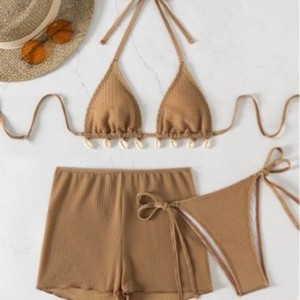 Conjunto de Bikini de 3 Piezas para Mujer, Estilo Europeo y Americano, con Borlas Cruzadas a Mano, para Vacaciones en la Playa - Product Image 1
