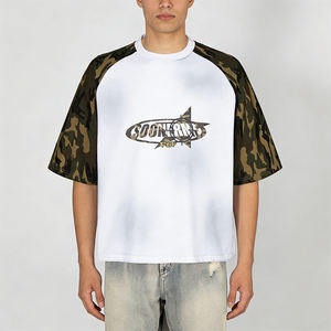 T-shirt mimetica da uomo in cotone pesante con stampa grafica mimetica, prodotta da OEM. - Product Image 1