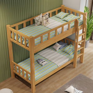Lit superposé en bois de pin, taille double, avec échelle, pour dortoir ou chambre. - Product Image 2