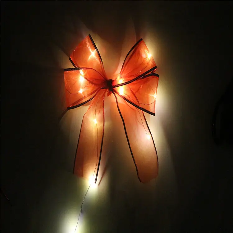 Sjzmm Wholesale Christmas led lights ribbon put lights bow ribbon scene decorate Christmas tree webbing