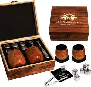Juego de Regalo de Piedras de Whisky de Metal con Logotipo Personalizado, con Vasos de Bourbon de Madera Quemada en Caja de Regalo de Madera - Product Image 6