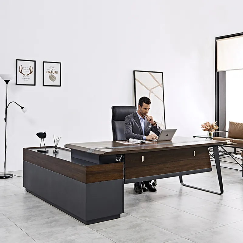 מודרני האחרון משרד שולחן תחנת עבודה שולחן עיצובים מנכ"ל בוס גבוהה טק בכיר L בצורת mdf שולחן מנהל משרד ריהוט