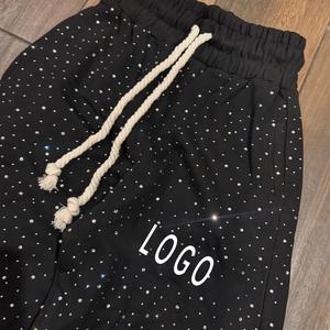 กางเกงจ็อกเกอร์พิมพ์ลายสีดำแบบแอซิดวอช ประดับคริสตัลเต็มตัว ทรงโอเวอร์ไซส์ ขากว้างปานกลาง สไตล์ลำลองสำหรับผู้ชาย เนื้อผ้าระบายอากาศได้ดี - Product Image 2