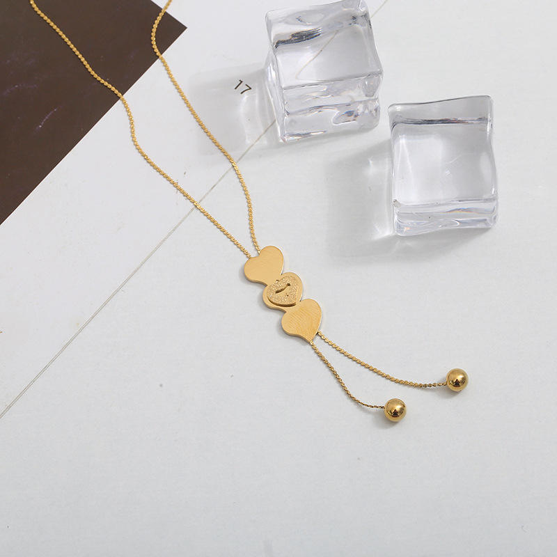 Double-layer  crooked heart steel bead tassel pendant