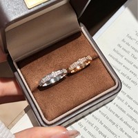 Cincin Moissanite Perak S925 Terlaris Lintas Negara, Bertabur Berlian, Bentuk Geometris, Modis, Serbaguna, Kelas Atas untuk Wanita