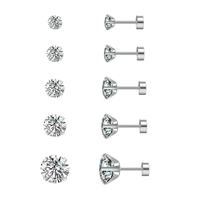Pendientes de circonita cúbica de moda 2026, de acero inoxidable OEM, con engaste de 4 puntas, 5 tamaños, joyería de lujo, venta al por mayor a granel, EE. UU., Reino Unido, Canadá