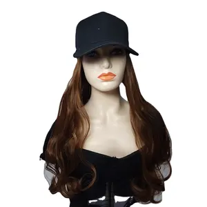 قبعة جديدة شعر مستعار قبعة قابلة للتعديل مع شعر مستعار صناعي طويل متموج 22 بوصة للنساء