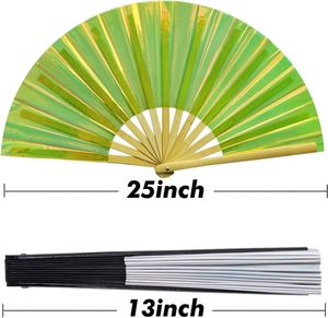 Nouvel arrivage : Grand ventilateur à main UV néon en bambou, artisanat rafraîchissant - Product Image 3