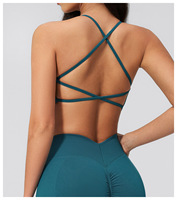Soutien-gorge de yoga sans couture pour femme, logo personnalisable, design dos évidé, nouvelle couleur, haut de fitness pour femme, soutien-gorge bleu