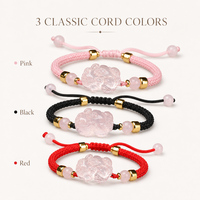 Bracelet Pixiu en quartz rose naturel fait main, cordon tressé noir réglable chic